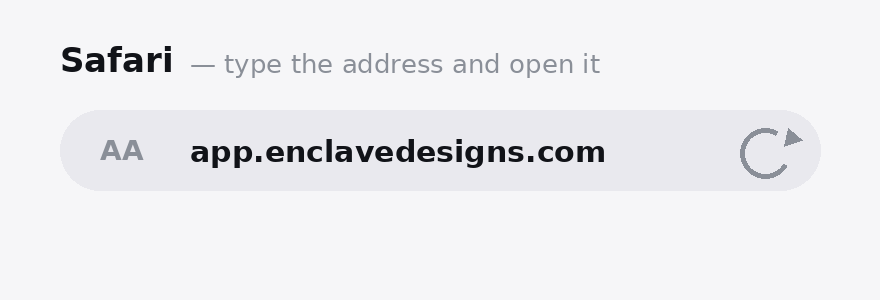 Safari address bar with app.enclavedesigns.com
