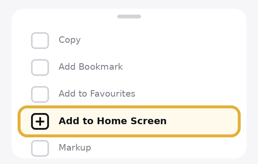 Share sheet with Add to Home Screen highlighted
